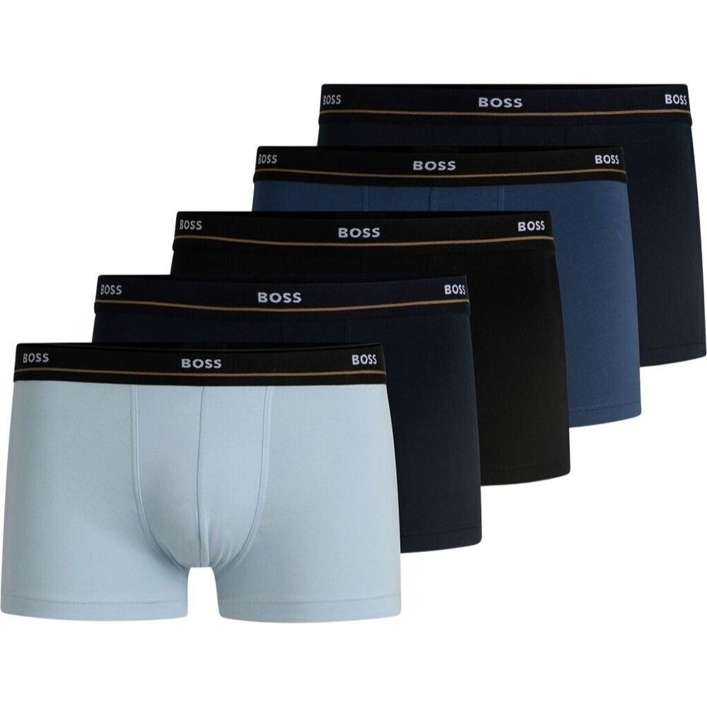 HUGO BOSS Boxer Briefs Mens Small Blue 5-Pack Essential Trunk Cotton Logo